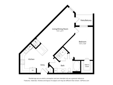 a floor plan of a unit with a bedroom and a living room